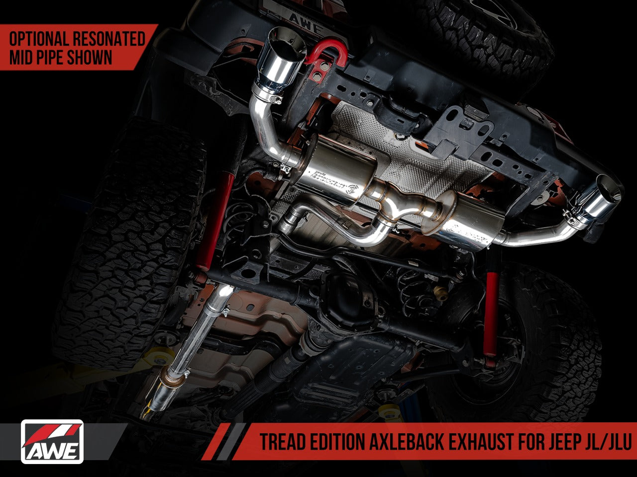AWE Tuning 18-22 Jeep Wrangler JL/JLU Tread Edition Axle-Back Dual Exhaust - Chrome Silver Tips 3015-32001