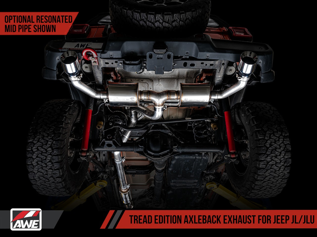 AWE Tuning 18-22 Jeep Wrangler JL/JLU Tread Edition Axle-Back Dual Exhaust - Chrome Silver Tips 3015-32001