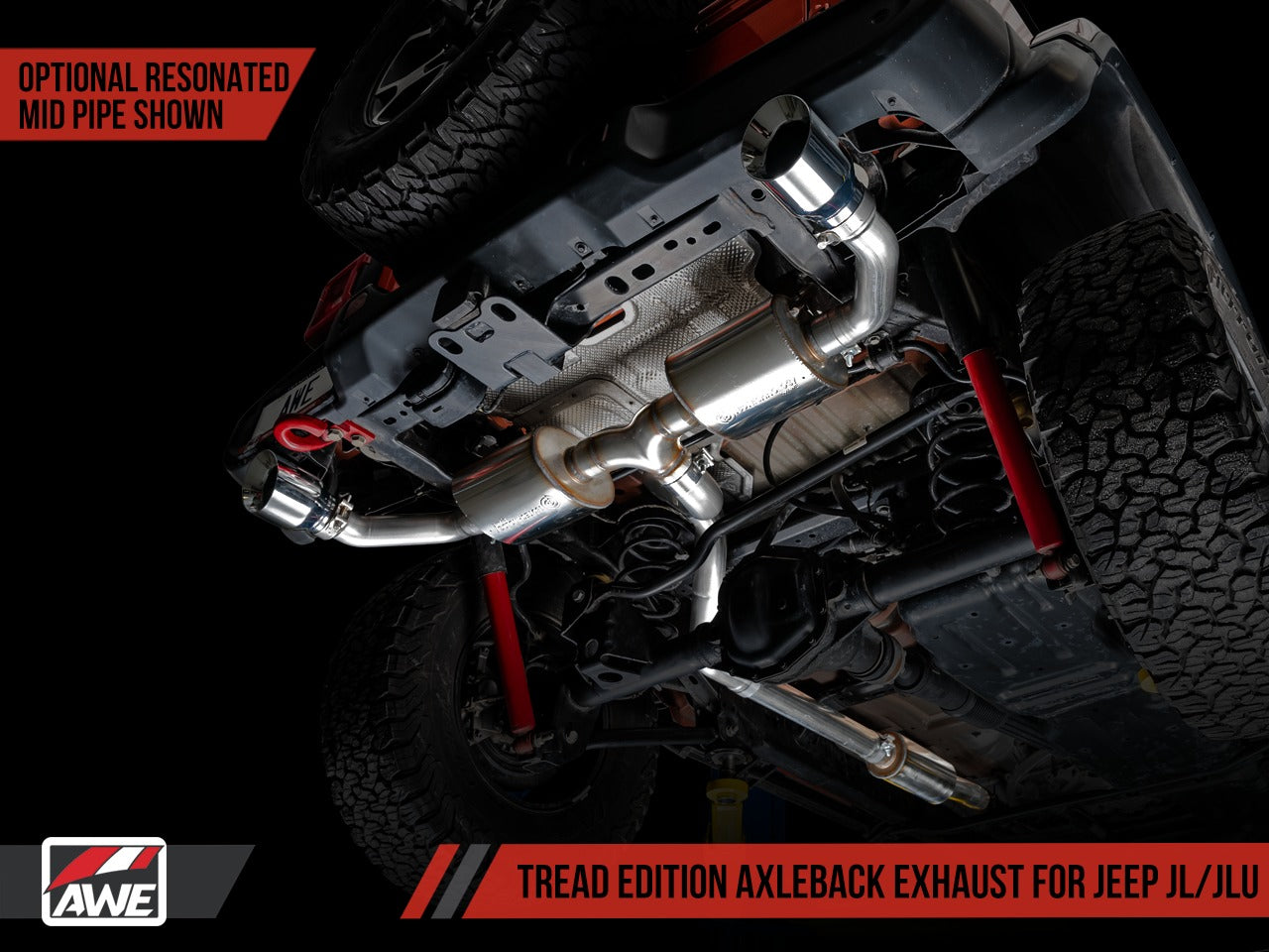 AWE Tuning 18-22 Jeep Wrangler JL/JLU Tread Edition Axle-Back Dual Exhaust - Chrome Silver Tips 3015-32001