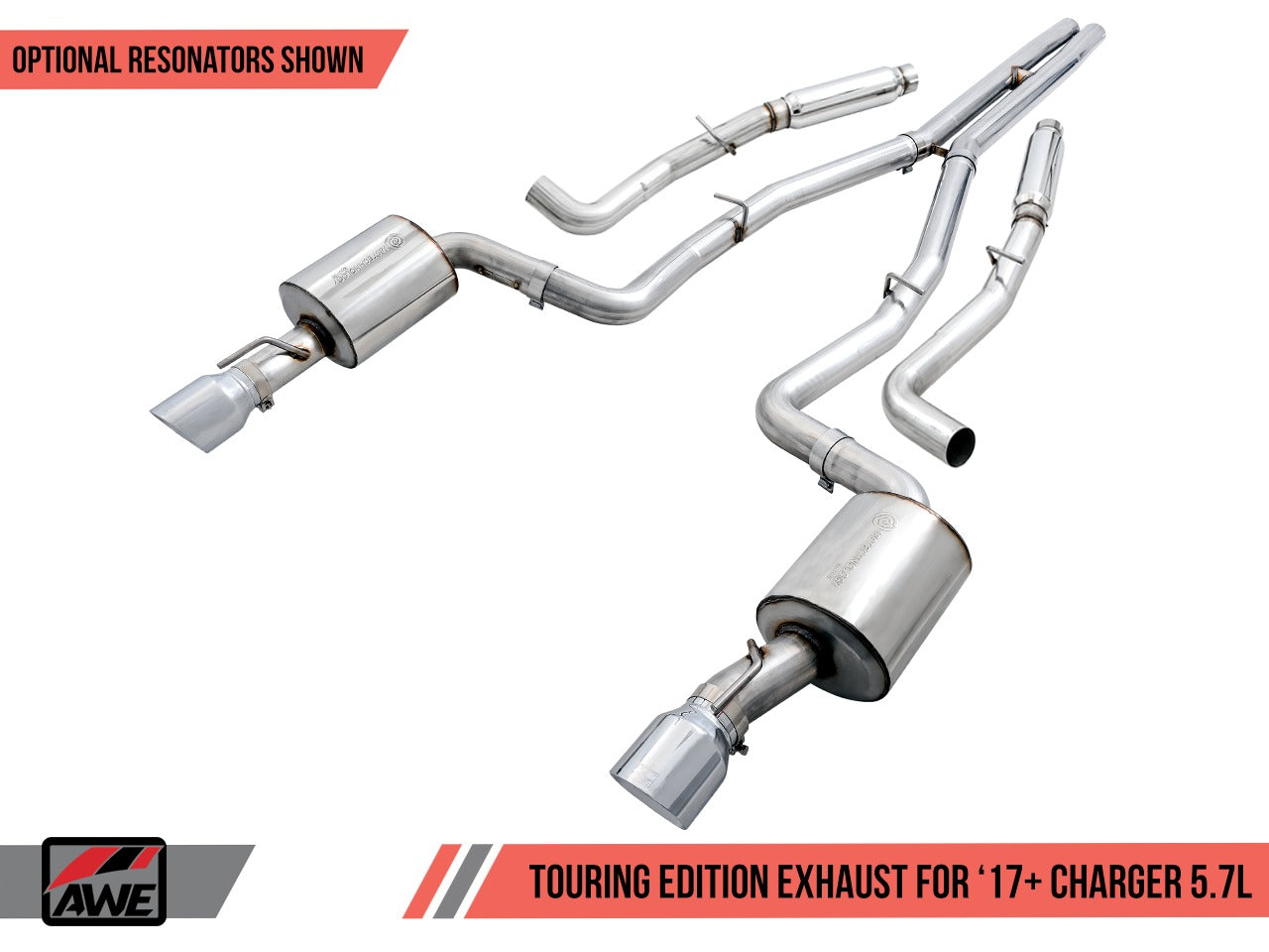 AWE Tuning 17-21 Dodge Charger 5.7L Touring Edition Exhaust - Resonated - Diamond Black Tips 3015-33136