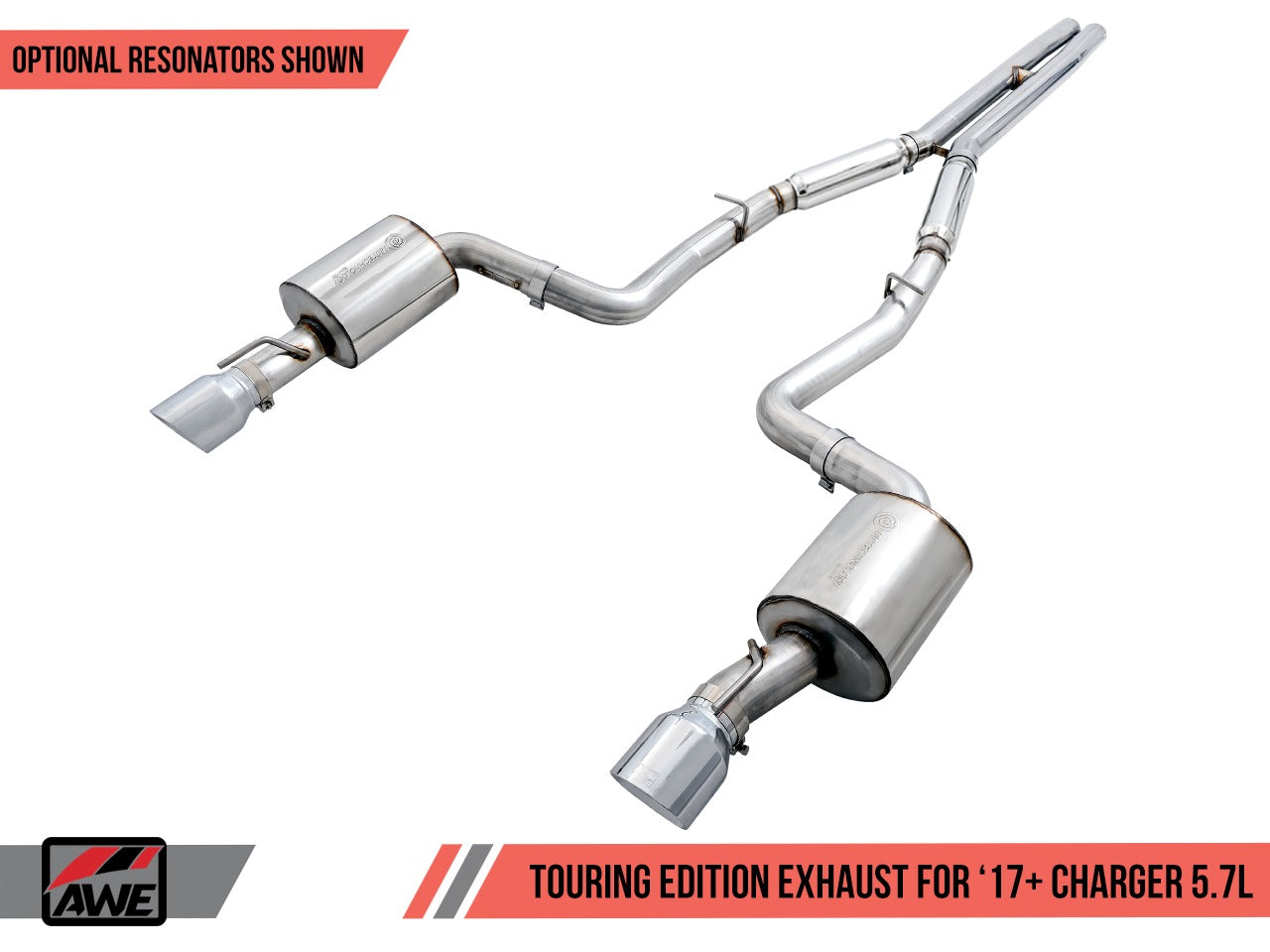 AWE Tuning 17-21 Dodge Charger 5.7L Touring Edition Exhaust - Resonated - Diamond Black Tips 3015-33136