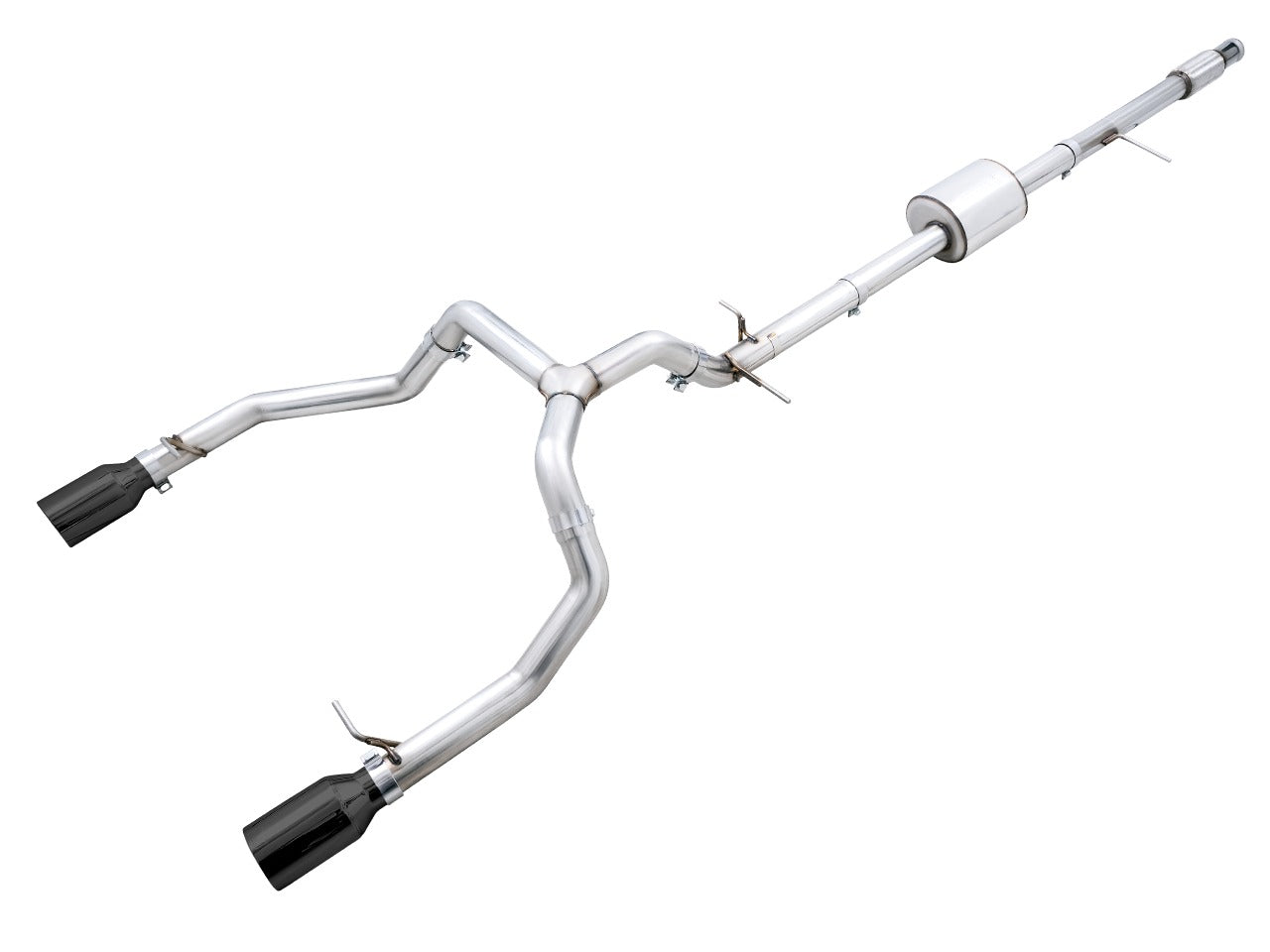 AWE Tuning 19-22 4th Gen GM 1500 5.3L 0FG Catback Split Rear Exit (Flat Bumper) - Quad Diamond Black Tips 3015-33206