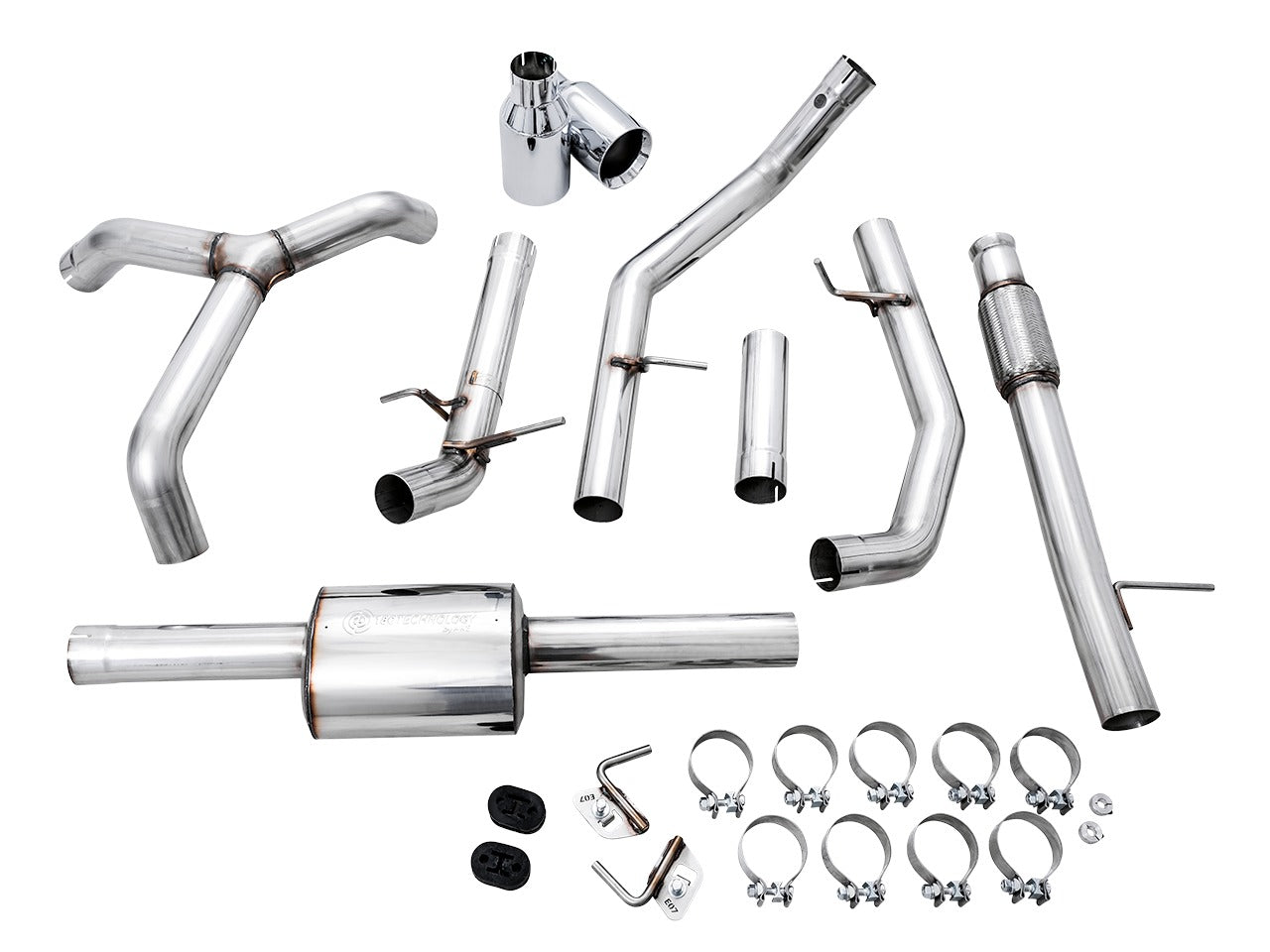 AWE Tuning 19-22 4th Gen GM 1500 5.3L 0FG Catback Split Rear Exit (Flat Bumper) - Quad Chrome Tips 3015-32205