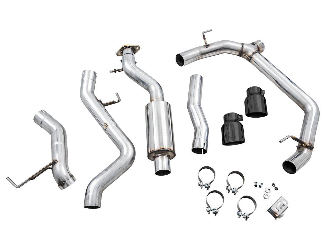 AWE Tuning 21-22 Ford Bronco 0FG Dual Rear Exit Exhaust w/Diamond Black Tips & Bash Guard 3015-33456