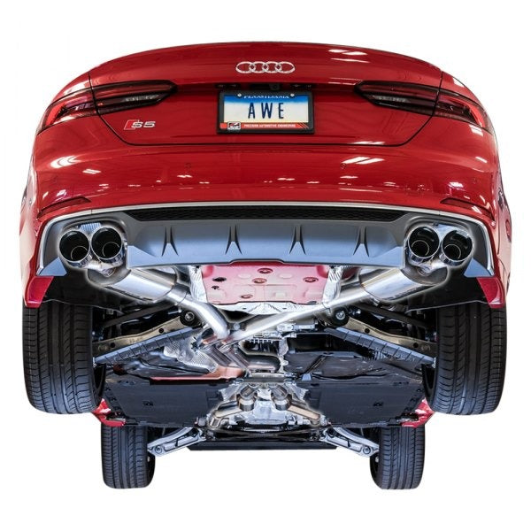 AWE Tuning 18-21 Audi B9 S5 Coupe 3.0T Touring Exhaust (Resonated for Perf. DP) 102mm - Chrome Silver Tips 3015-42122