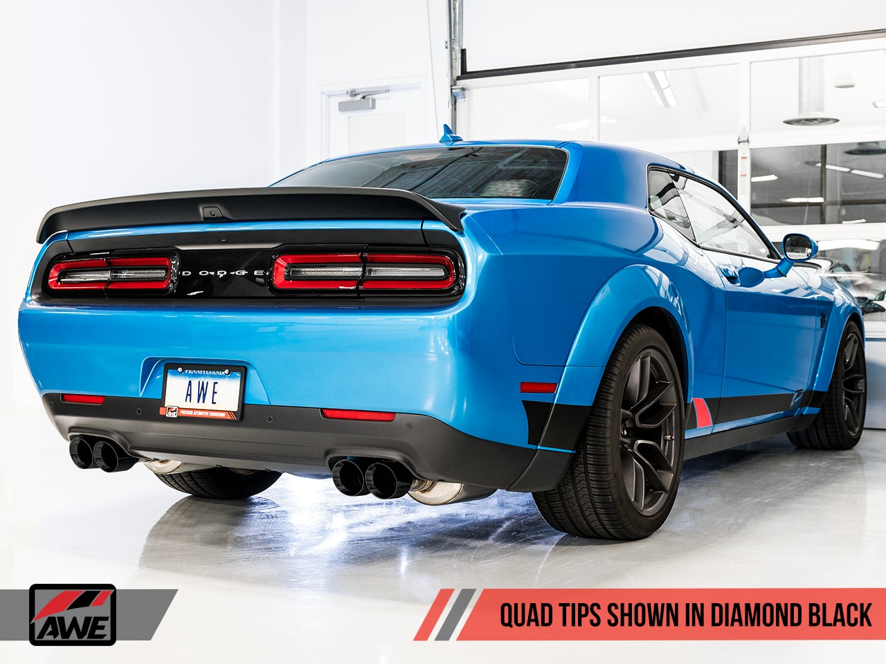 AWE Tuning 15-21 Dodge Challenger 6.4L/6.2L SC Resonated Touring Edition Exhaust - Quad Black Tips 3015-43146