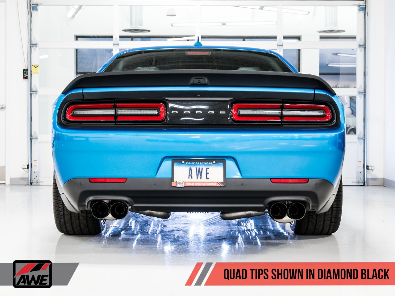 AWE Tuning 15-21 Dodge Challenger 6.4L/6.2L SC Resonated Touring Edition Exhaust - Quad Black Tips 3015-43146