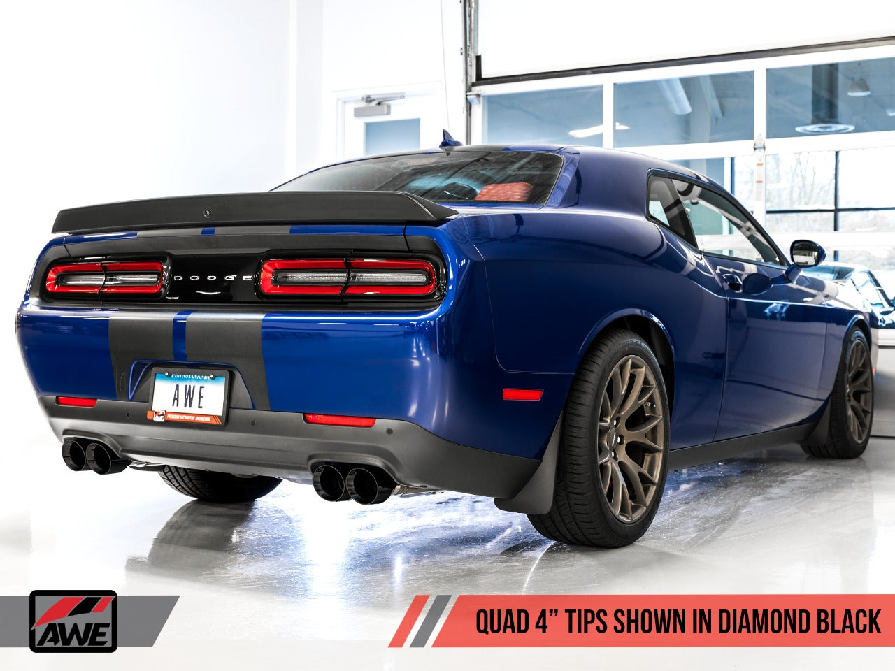 AWE Tuning 17-22 Dodge Challenger 5.7L Touring Edition Exhaust - Resonated - Diamond Black Quad Tips 3015-43154