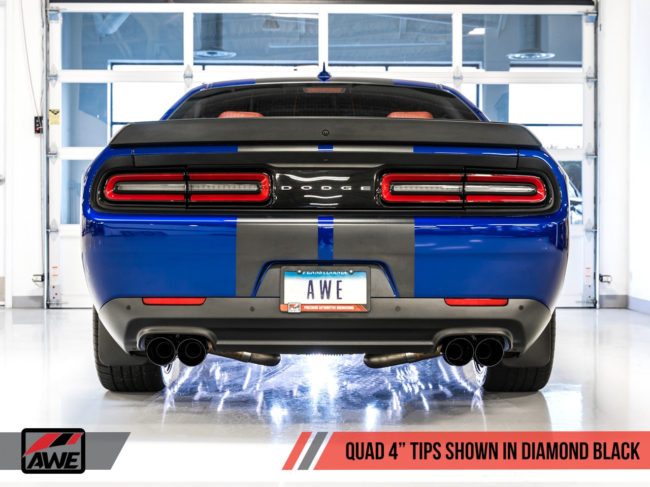 AWE Tuning 17-22 Dodge Challenger 5.7L Touring Edition Exhaust - Resonated - Diamond Black Quad Tips 3015-43154
