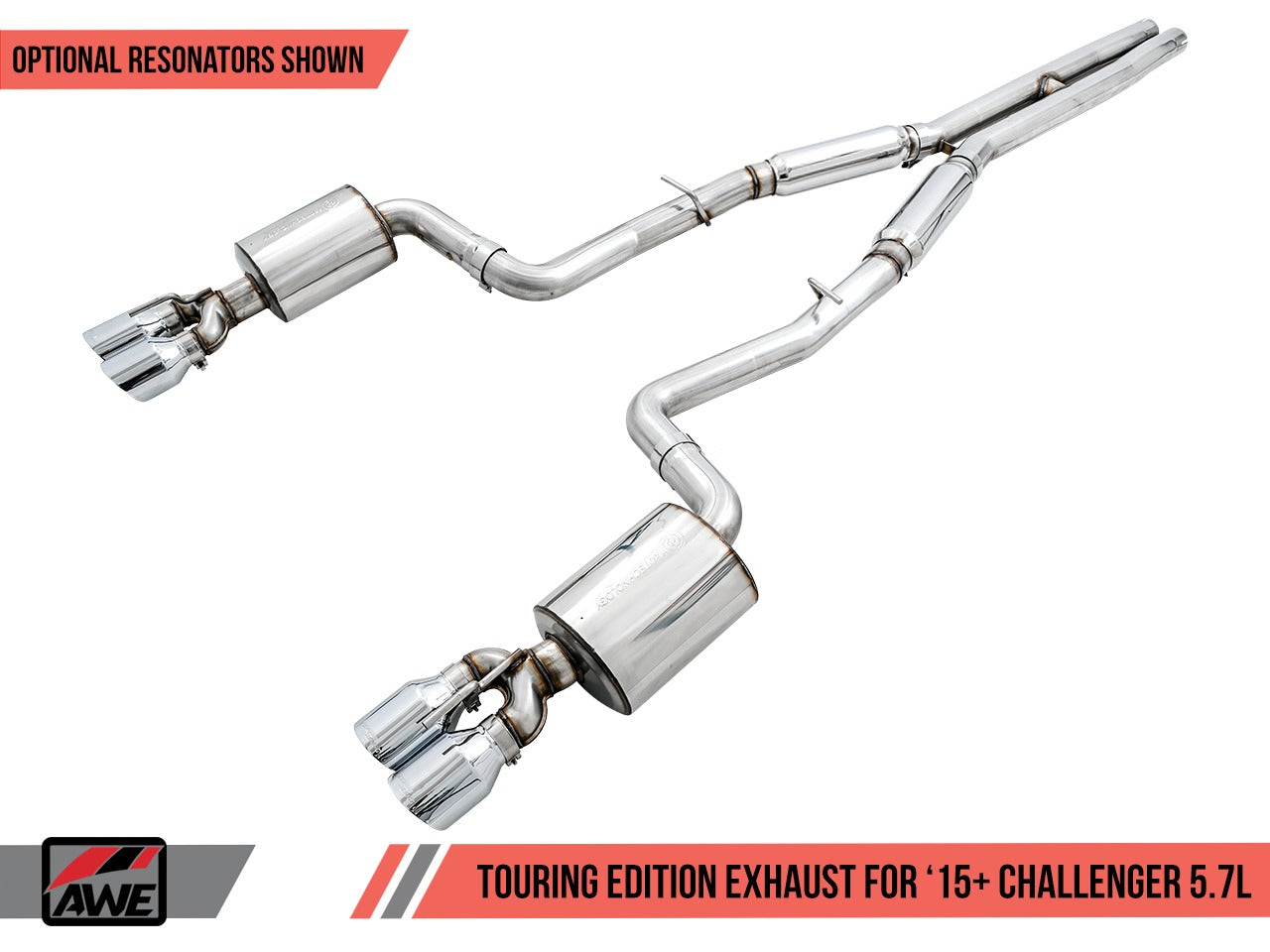 AWE Tuning 17-22 Dodge Challenger 5.7L Touring Edition Exhaust - Resonated - Diamond Black Quad Tips 3015-43154