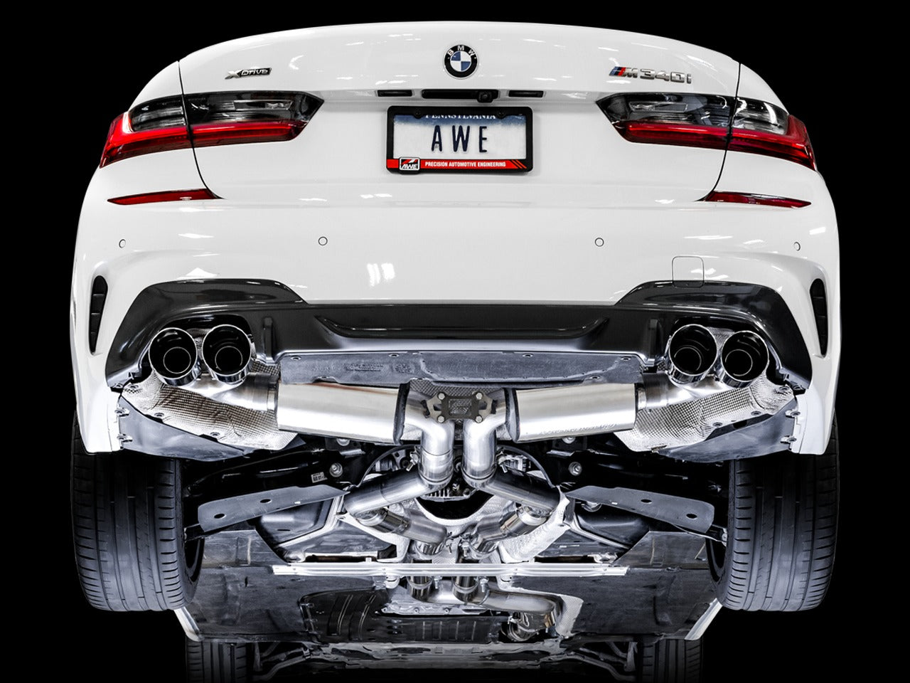 AWE Tuning 19-22 BMW M340i (G20) Non-Resonated Touring Edition Exhaust - Quad Chrome Silver Tips 3015-42148