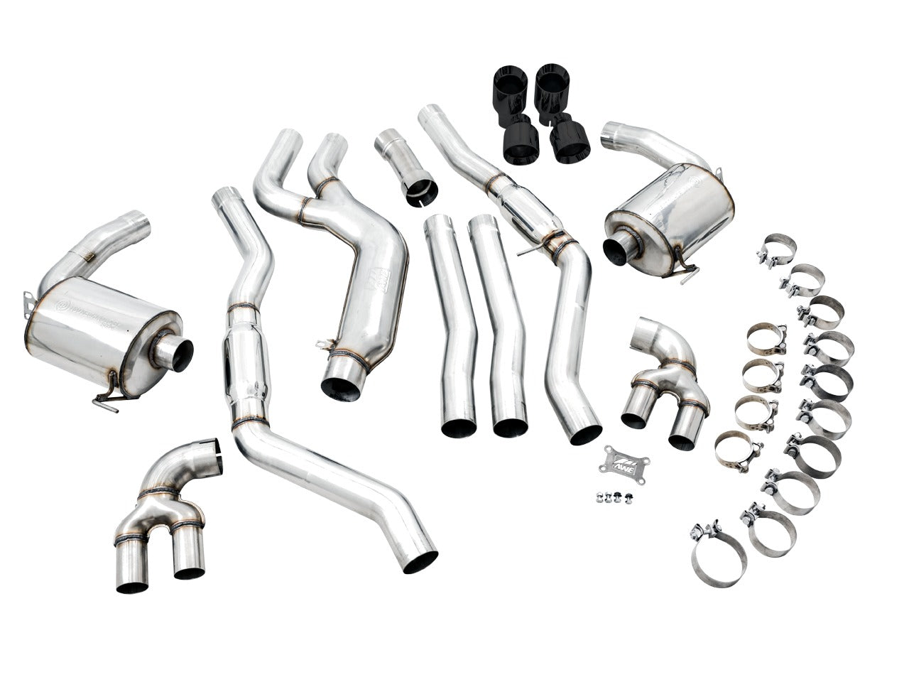 AWE Tuning 19-22 BMW M340i (G20) Non-Resonated Touring Edition Exhaust - Quad Diamond Black Tips 3015-43156