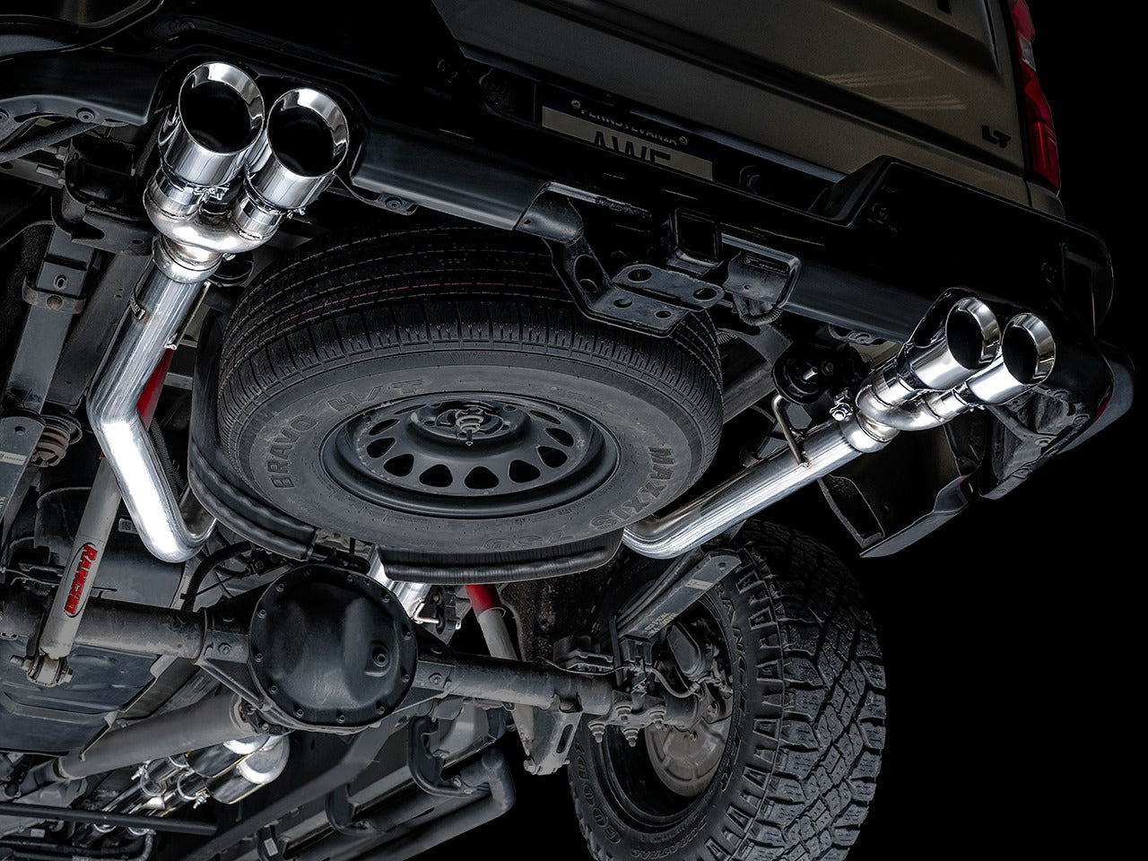 AWE Tuning 19-22 4th Gen GM 1500 6.2L 0FG Catback Split Rear Exit (w/ Bumper Cutouts) - Quad Diamond Tips 3015-43204