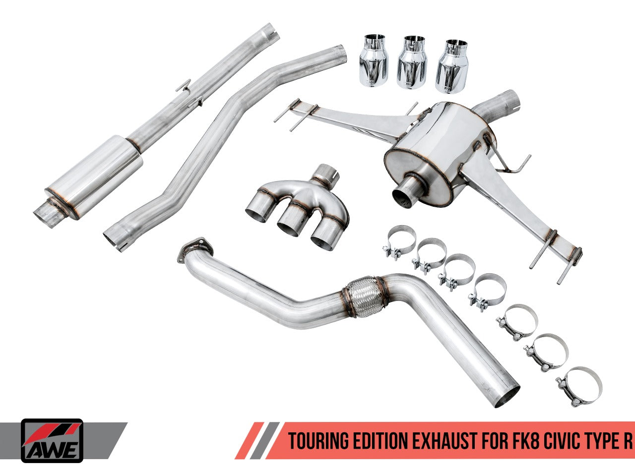 AWE Tuning 17-21 Honda Civic Type R Touring Edition Exhaust w/Front & Mid Pipes - Chrome Silver Tips 3015-42666
