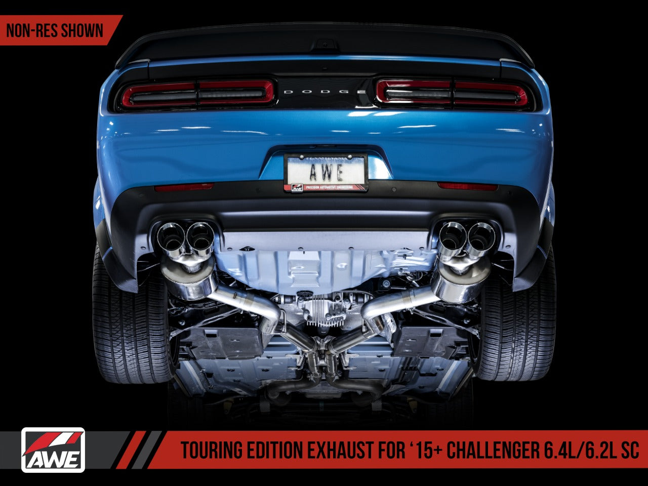 AWE Tuning 15-21 Dodge Challenger 6.4L/6.2L SC Resonated Touring Edition Exhaust - Quad Black Tips 3015-43146