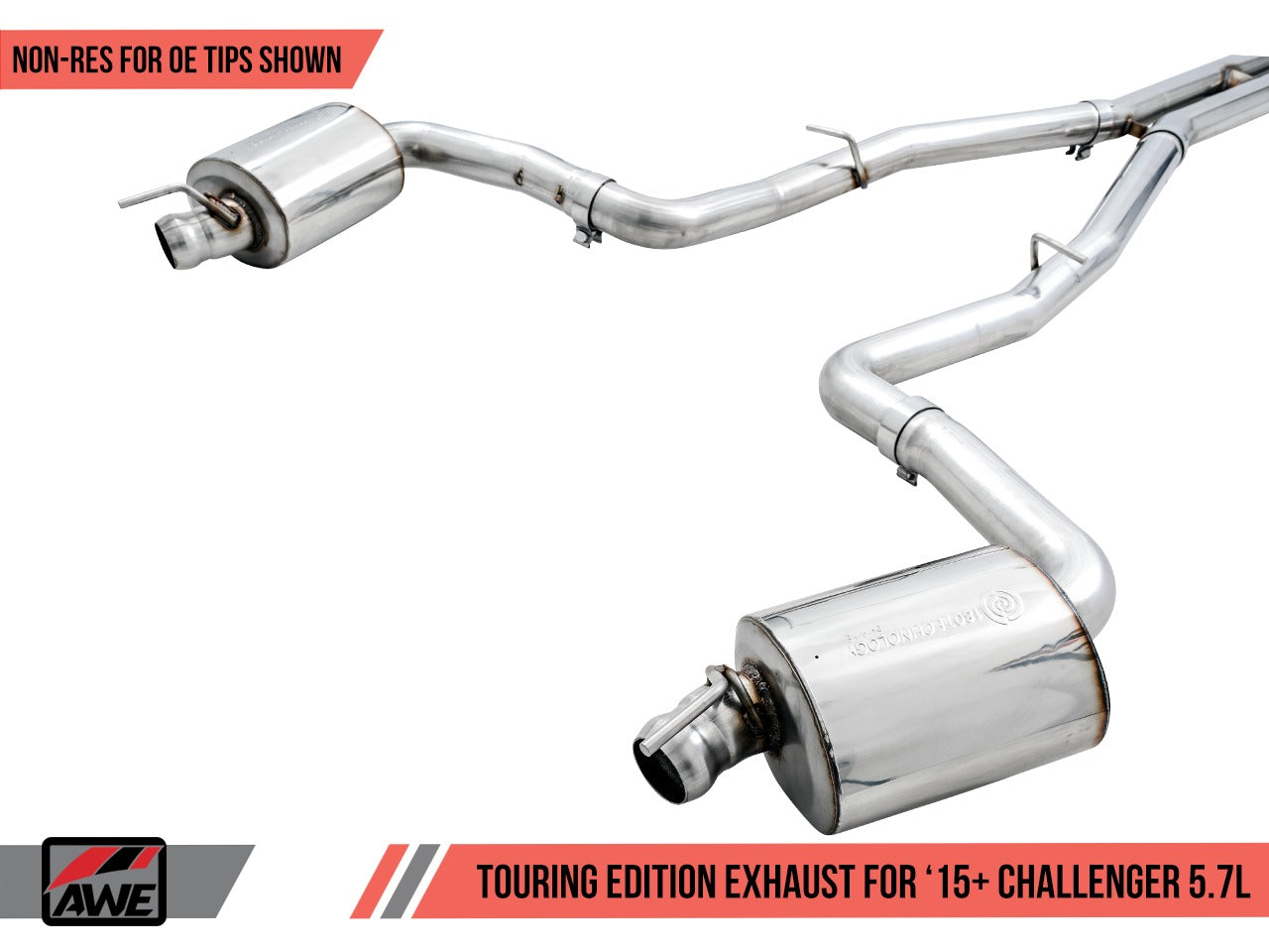 AWE Tuning 17-22 Dodge Challenger 5.7L Touring Edition Exhaust - Non-Resonated - Stock Tips 3020-11030