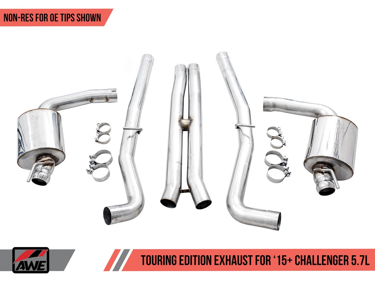 AWE Tuning 17-22 Dodge Challenger 5.7L Touring Edition Exhaust - Non-Resonated - Stock Tips 3020-11030