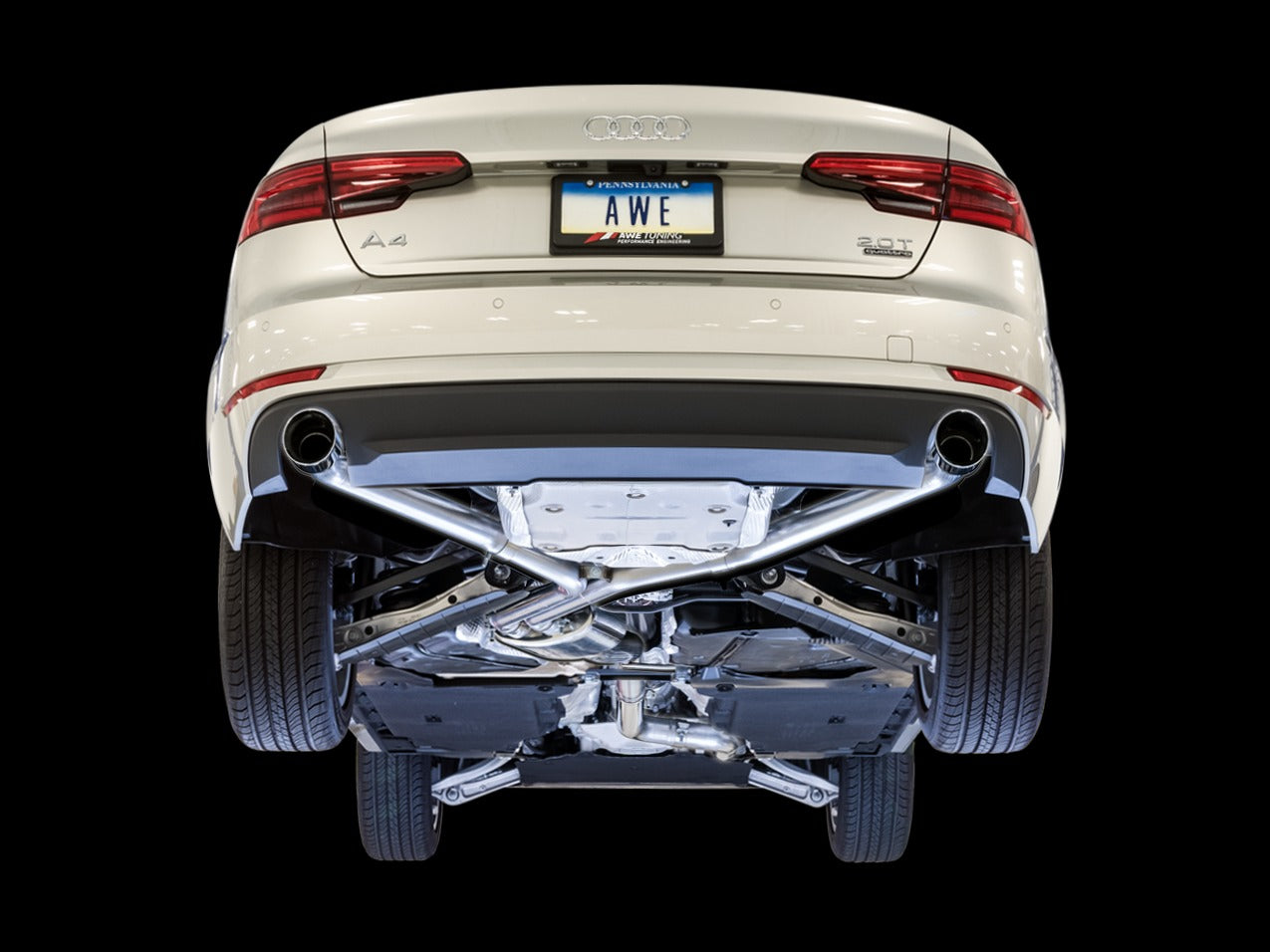 AWE Tuning 17-18 Audi B9 A4 Track Edition Exhaust Dual Outlet - Diamond Black Tips (Includes DP) 3020-33026
