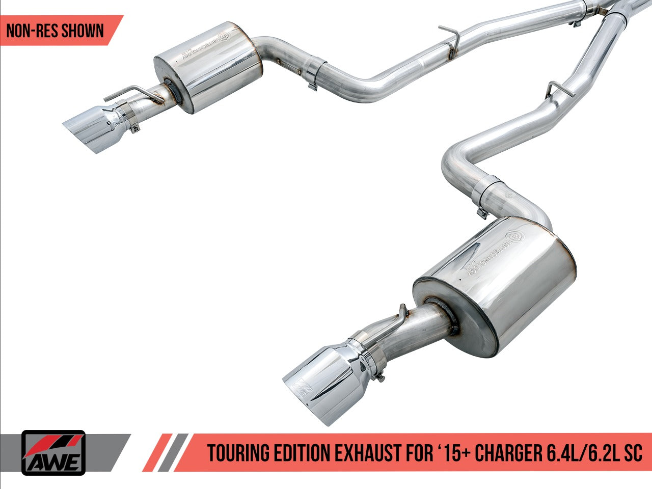 AWE Tuning 15-21 Dodge Charger 6.4L/6.2L SC Resonated Touring Edition Exhaust - Diamond Black Tips 3015-33128