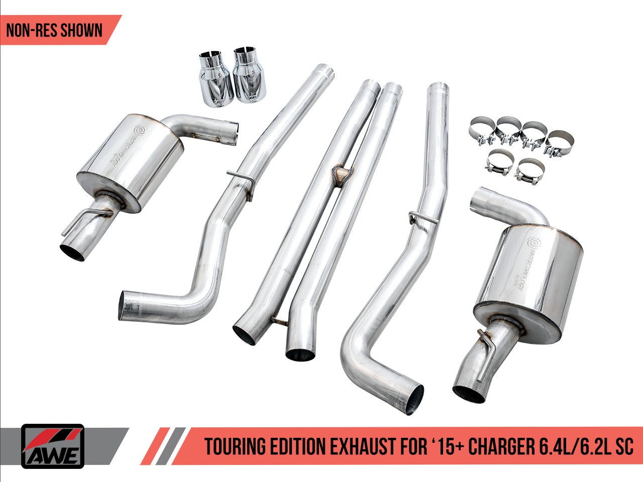 AWE Tuning 15-21 Dodge Charger 6.4L/6.2L SC Resonated Touring Edition Exhaust - Diamond Black Tips 3015-33128