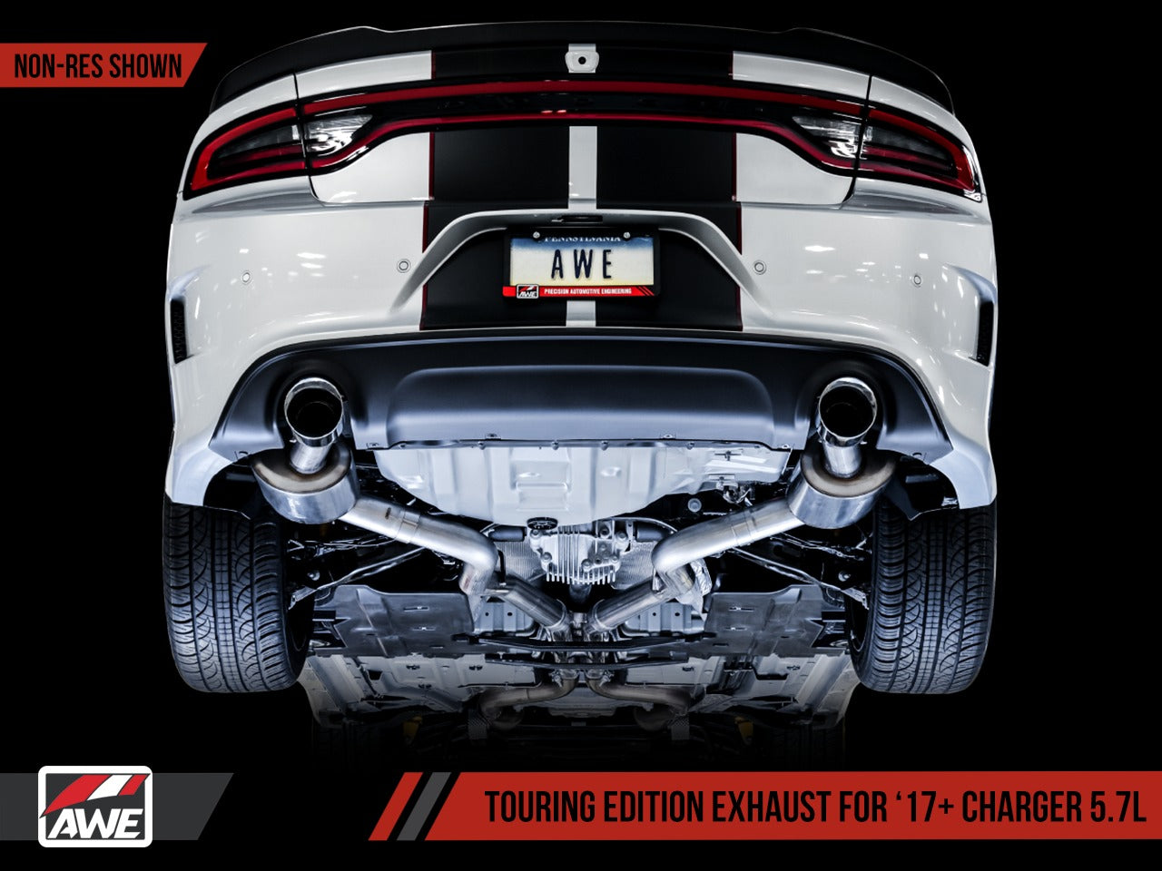 AWE Tuning 17-21 Dodge Charger 5.7L Touring Edition Exhaust - Resonated - Diamond Black Tips 3015-33136