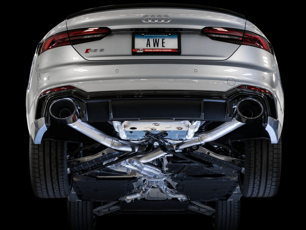 AWE Tuning 19 Audi B9 RS 5 Sportback Track Edition Resonated for Perf Cats Exhaust w/Diamond Black Tips 3015-33116