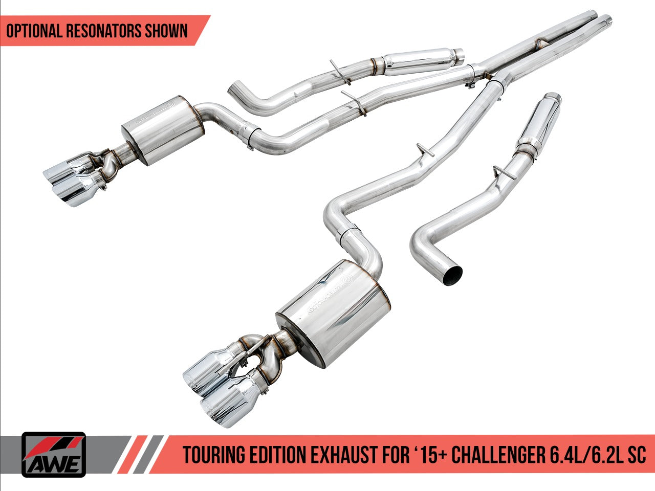 AWE Tuning 15-21 Dodge Challenger 6.4L/6.2L SC Resonated Touring Edition Exhaust - Quad Black Tips 3015-43146
