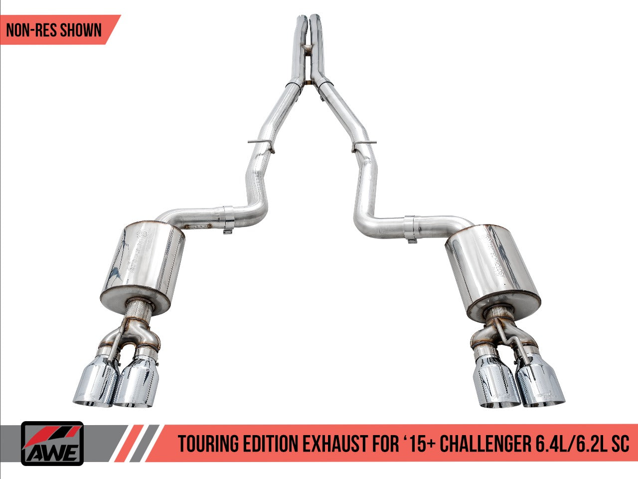 AWE Tuning 15-21 Dodge Challenger 6.4L/6.2L Non-Resonated Touring Edition Exhaust - Quad Black Tips 3020-43082