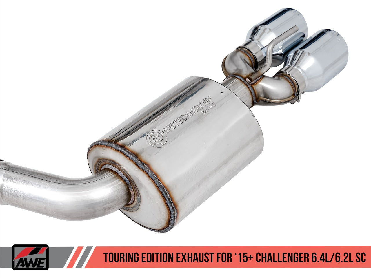 AWE Tuning 15-21 Dodge Challenger 6.4L/6.2L SC Resonated Touring Edition Exhaust - Quad Black Tips 3015-43146