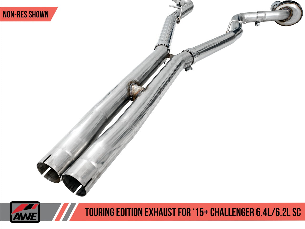 AWE Tuning 15-21 Dodge Challenger 6.4L/6.2L SC Resonated Touring Edition Exhaust - Quad Black Tips 3015-43146