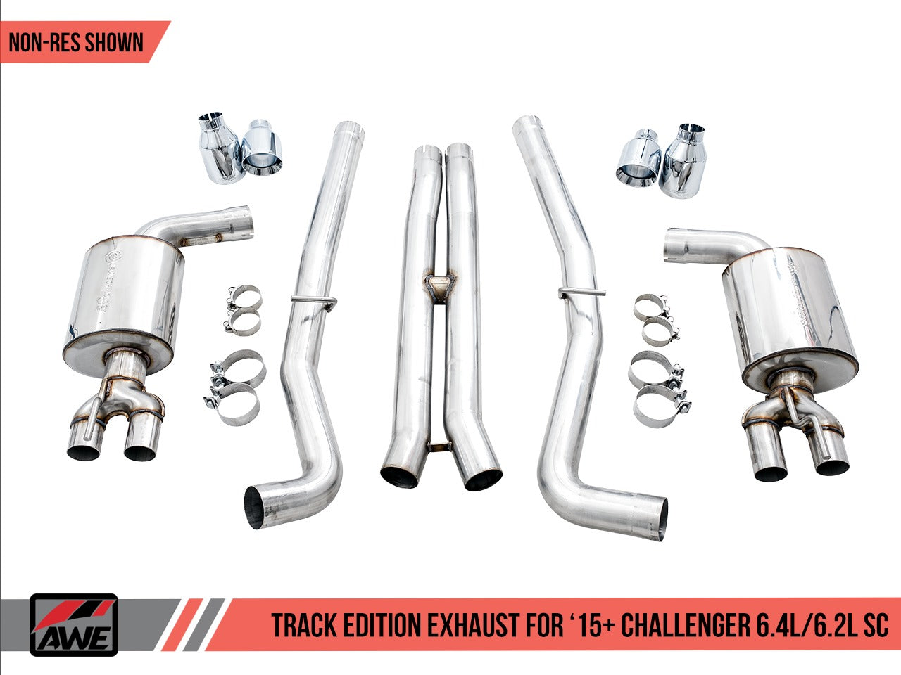 AWE Tuning 15-21 Dodge Challenger 6.4L/6.2L SC Resonated Touring Edition Exhaust - Quad Black Tips 3015-43146