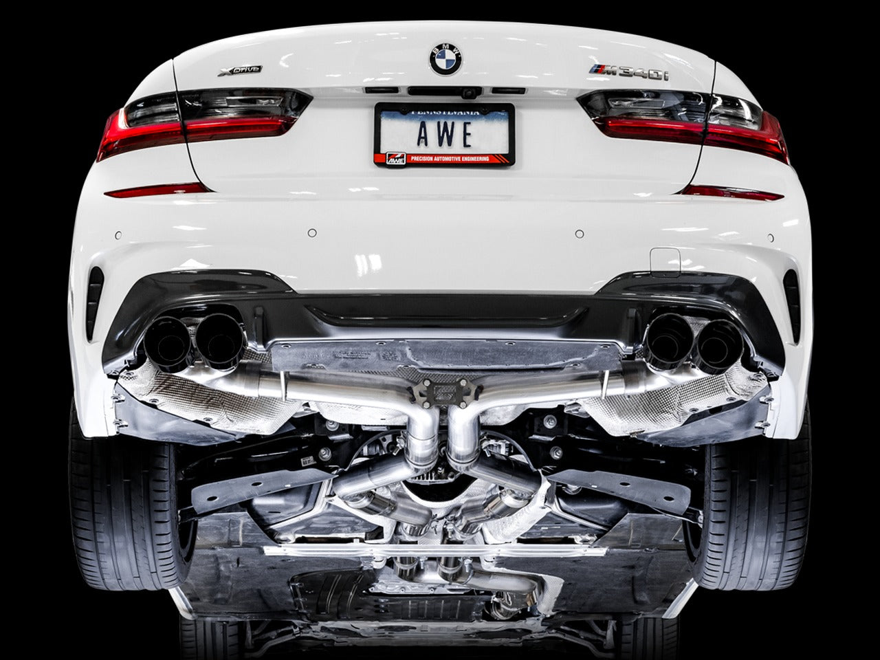 AWE Tuning 19-22 BMW M340i (G20) Track Edition Exhaust - Quad Chrome Silver Tips 3020-42078