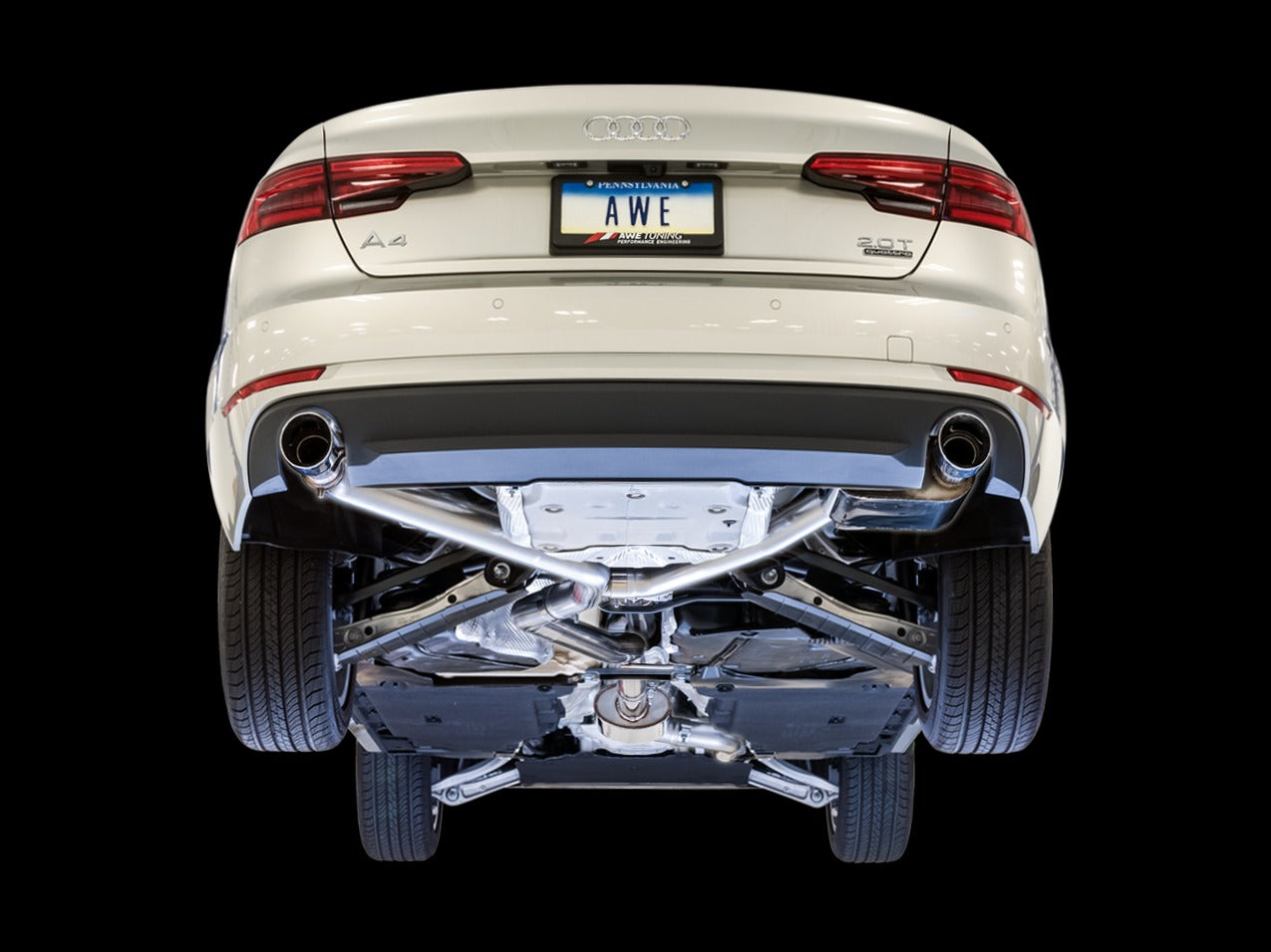 AWE Tuning Audi 17-18 B9 A4 SwitchPath Exhaust Dual Outlet - Chrome Silver Tips (Includes DP and Remote) 3025-32014