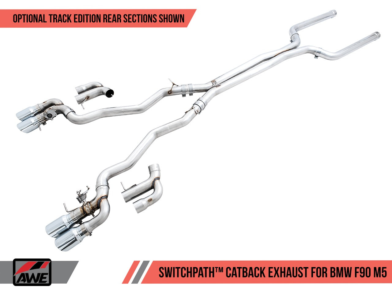 AWE Tuning 18-21 BMW M5 (F90) 4.4T AWD SwitchPath Cat-back Exhaust - Chrome Silver Tips 3025-42062