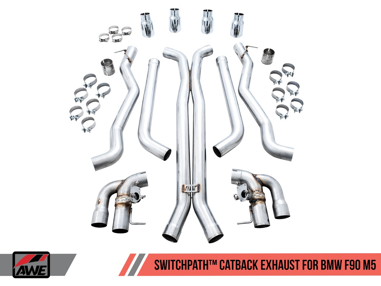 AWE Tuning 18-21 BMW M5 (F90) 4.4T AWD SwitchPath Cat-back Exhaust - Chrome Silver Tips 3025-42062
