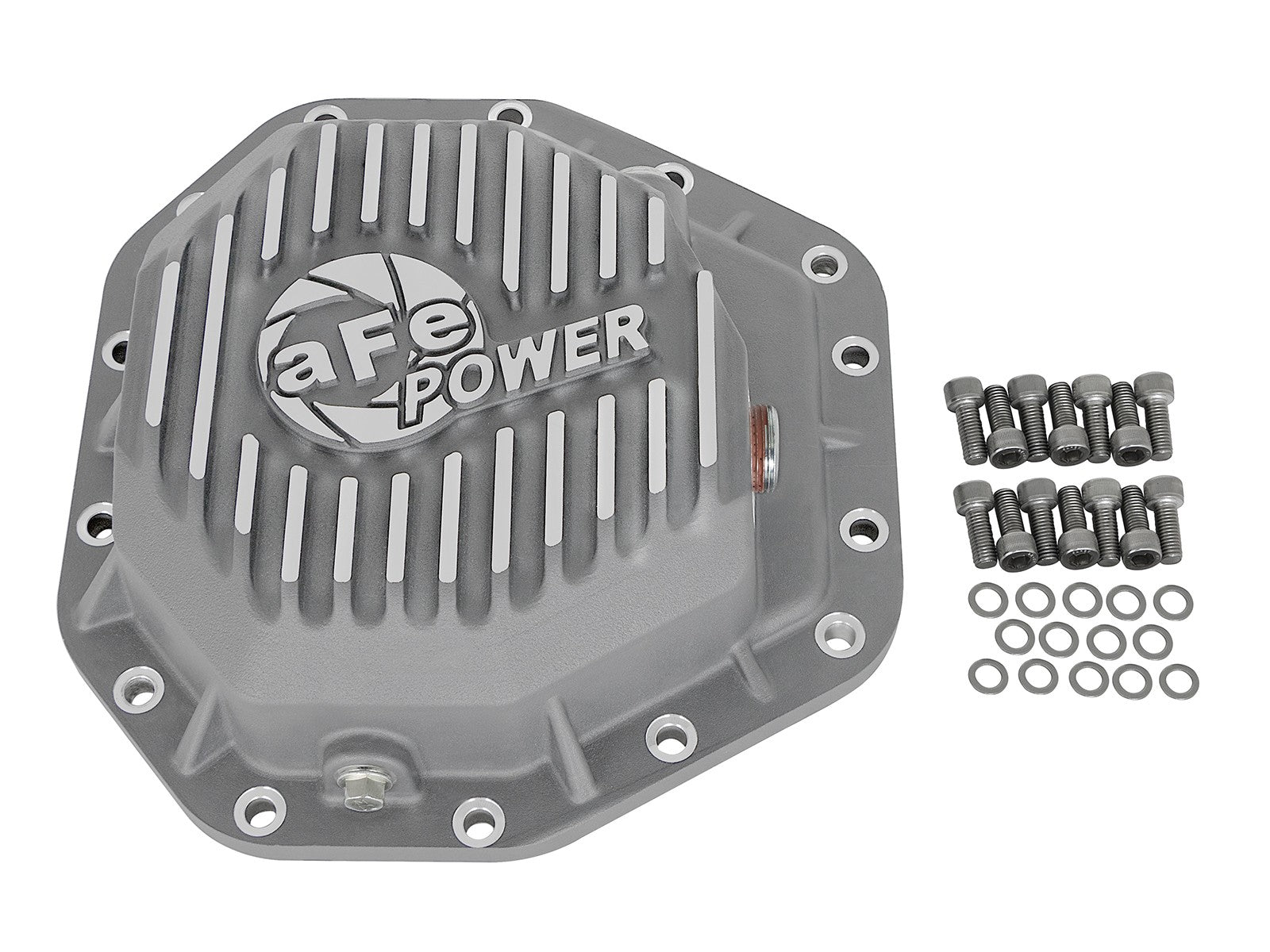 aFe Power Street Ser Rear Diff Cover Raw w/Mach Fin 2017-2021 Ford Diesel Trucks V8-6.7L(td) Dana M275-14 46-70350