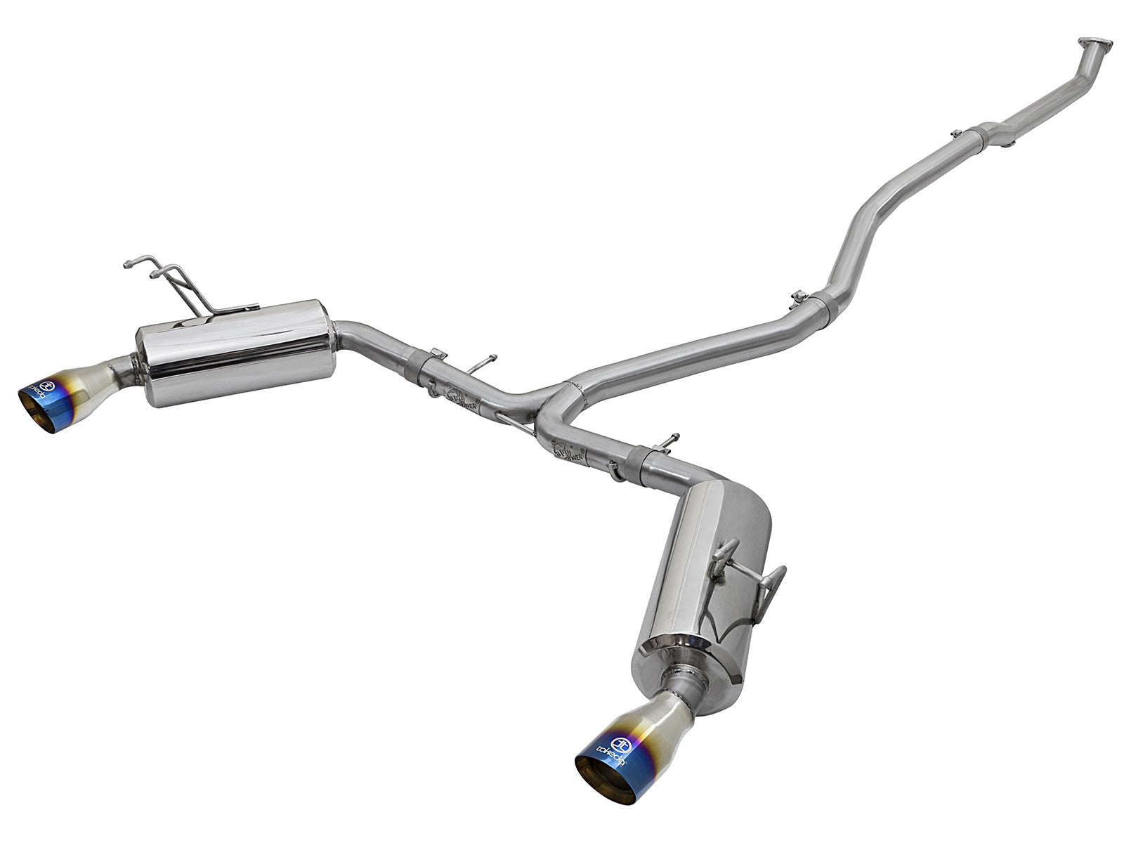 aFe POWER Takeda 16-21 Honda Civic I4-1.5L (t) 2.5-2.25in 304 SS CB Dual-Exit Exhaust Blue Tips 49-36615-L