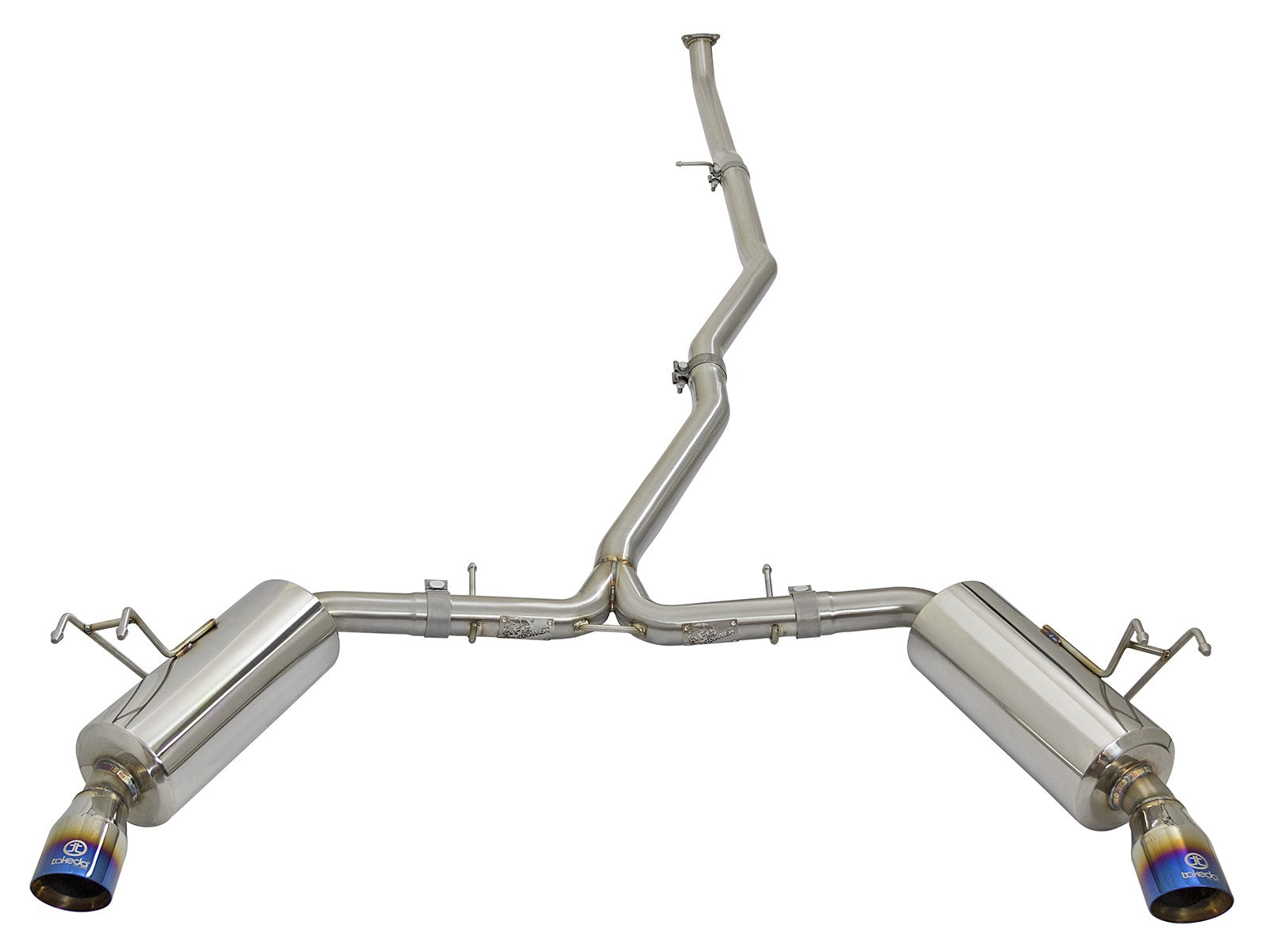 aFe POWER Takeda 16-21 Honda Civic I4-1.5L (t) 2.5-2.25in 304 SS CB Dual-Exit Exhaust Blue Tips 49-36615-L