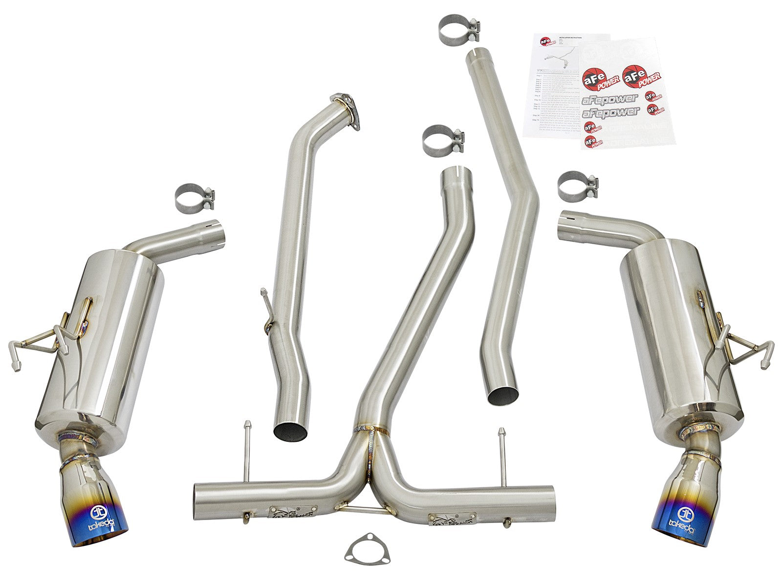 aFe POWER Takeda 16-21 Honda Civic I4-1.5L (t) 2.5-2.25in 304 SS CB Dual-Exit Exhaust Blue Tips 49-36615-L