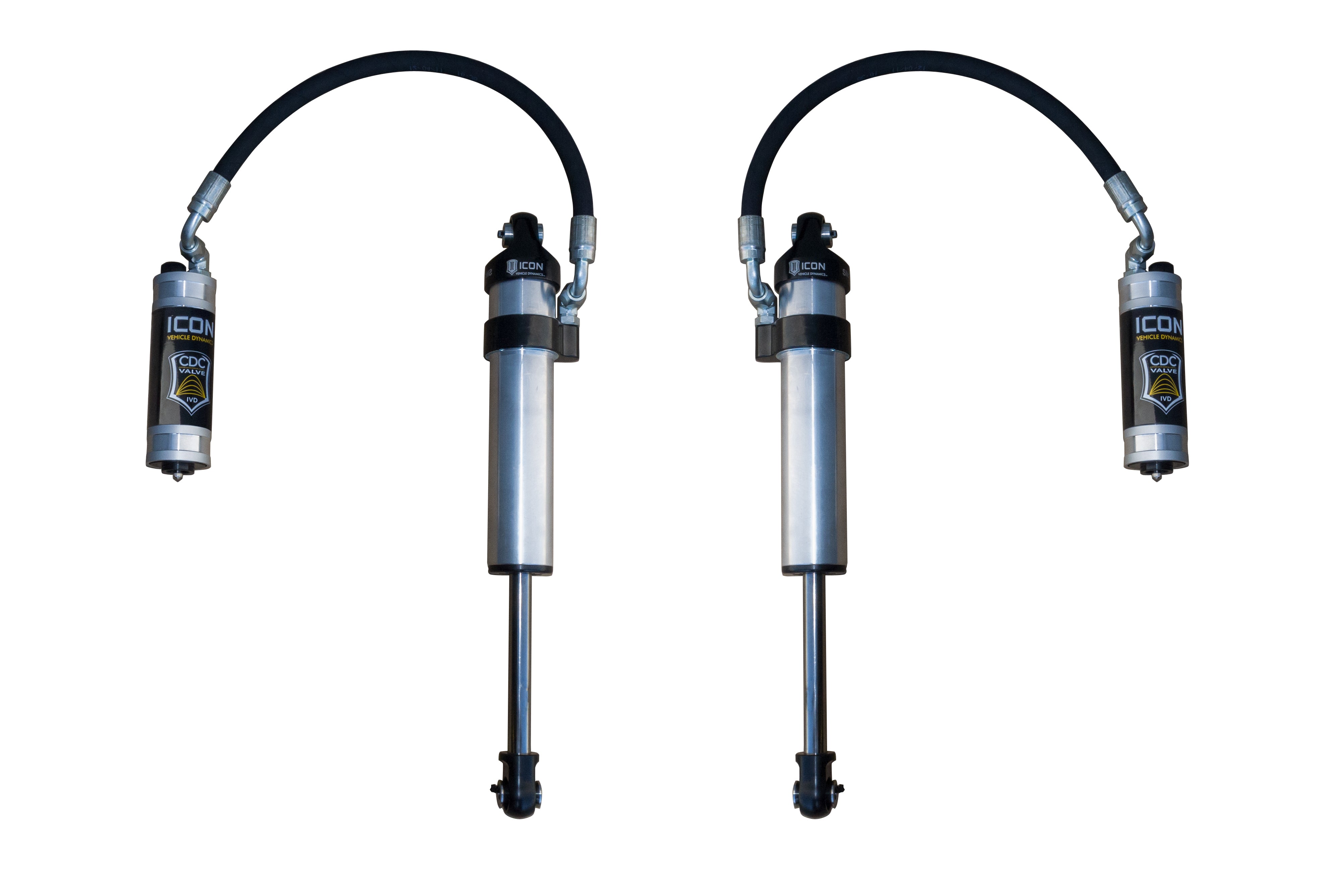 ICON 2003-2024 Toyota 4Runner/2005-2023 Toyota Tacoma/2007-2014 Toyota FJ Cruiser, Front, 2.5 VS Stock Width Remote Reservoir w/ CDCV Secondary Shocks, Pair 59702cp-cb