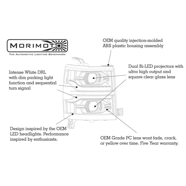 Morimoto XB LED Headlights: Chevrolet Silverado 1500 (14-15) (Pair / ASM) LF543