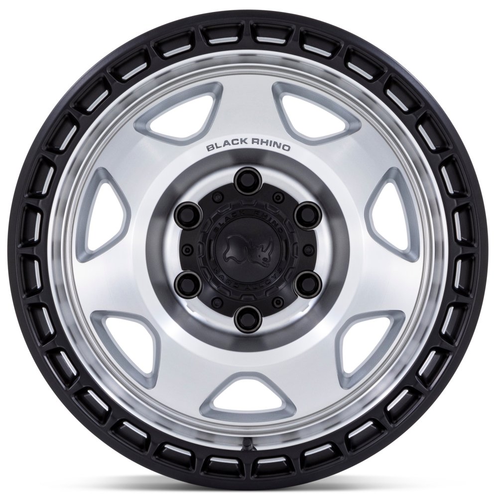 (Clearance - No Returns) 17X8.5 Black Rhino BR018 Voyager Silver Machined w/ Matte Black Lip 5x5/127 0mm