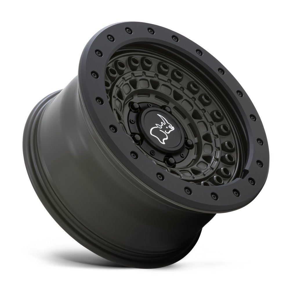 (Clearance - No Returns) 17x8.5 Black Rhino Barricade OD Green w/ Black Rock Guard 6x120 10mm
