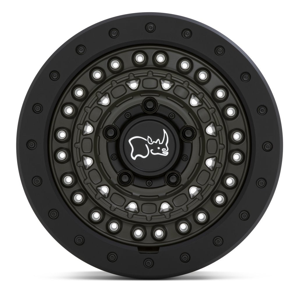 (Clearance - No Returns) 17x8.5 Black Rhino Barricade OD Green w/ Black Rock Guard 6x120 10mm