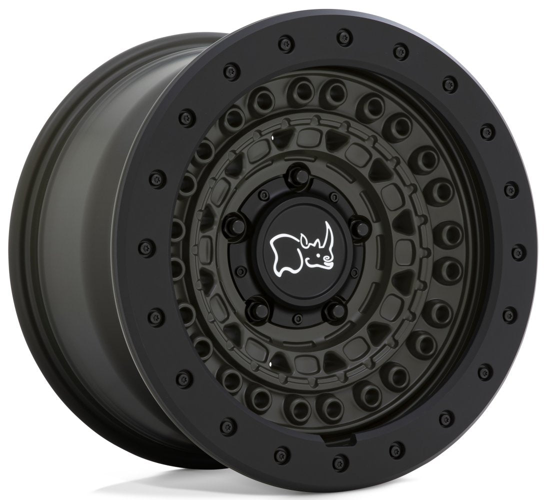 (Clearance - No Returns) 17x8.5 Black Rhino Barricade OD Green w/ Black Rock Guard 6x120 10mm