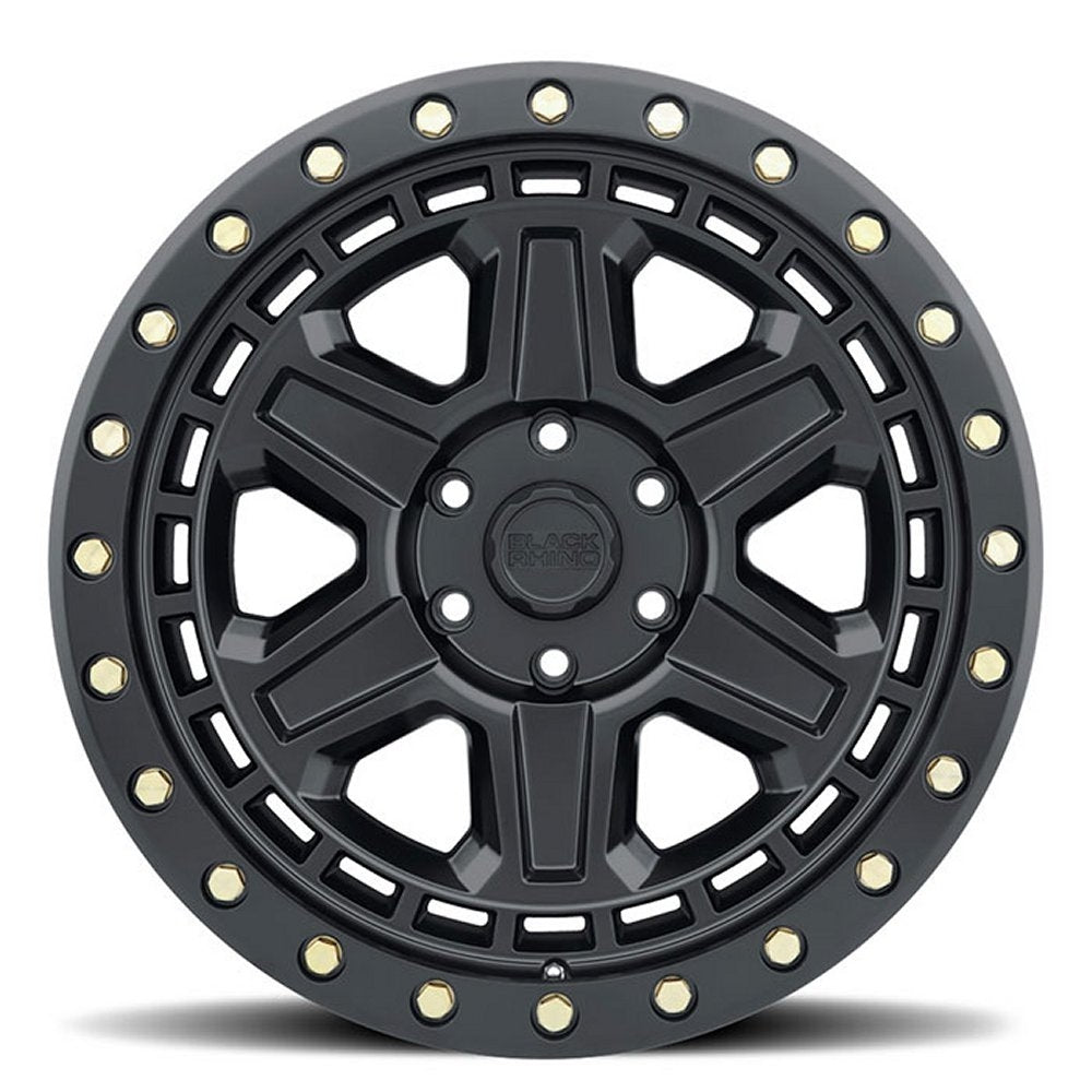 (Clearance - No Returns) 17x9 Black Rhino Reno Matte Black w/ Brass Bolts  5x5/127 -18mm