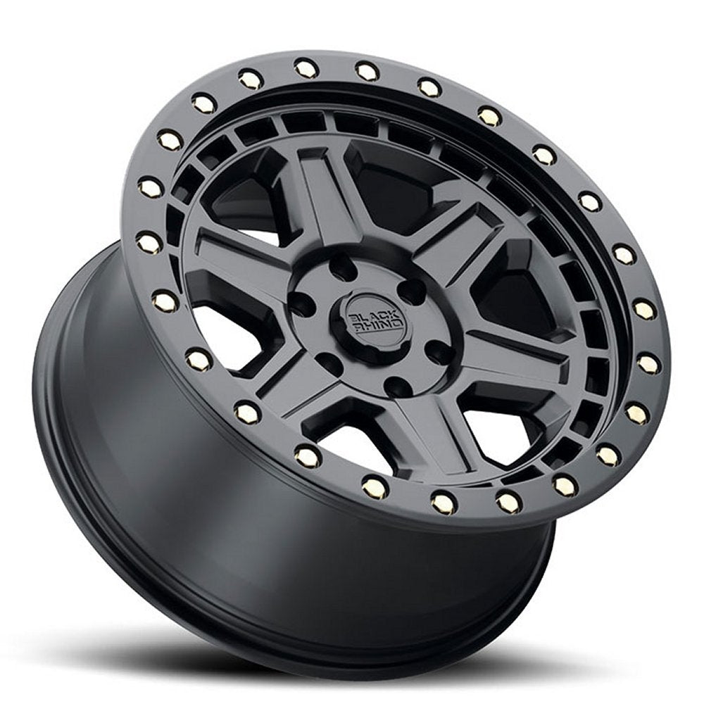 (Clearance - No Returns) 17x9 Black Rhino Reno Matte Black w/ Brass Bolts 6x5.5/139.7 -12mm