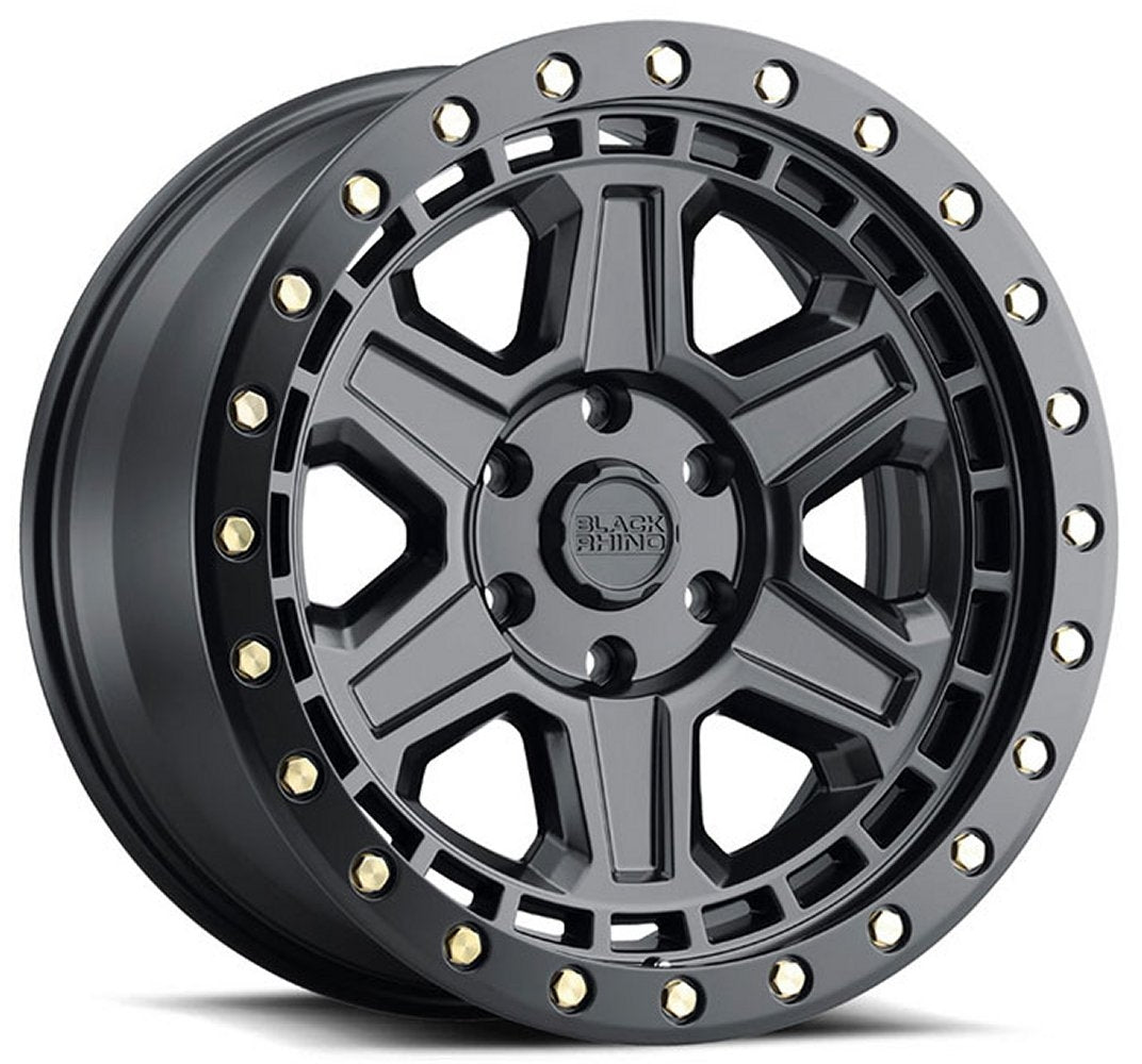 (Clearance - No Returns) 17x9 Black Rhino Reno Matte Black w/ Brass Bolts 5x4.5/114.3 -18mm