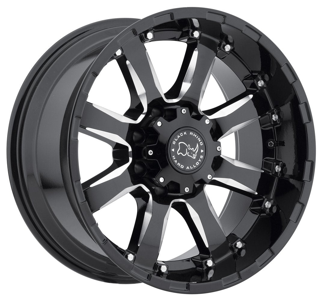 (Clearance - No Returns) 17x9 Black Rhino Sierra Gloss Black w/ Milled Spokes 6x135 12mm