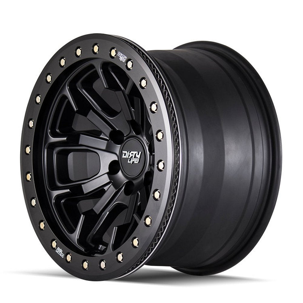 (Clearance - No Returns) 17x9 Dirty Life 9303 DT-1 Matte Black w/ Simulated Beadlock Black Ring 6x135 -12mm